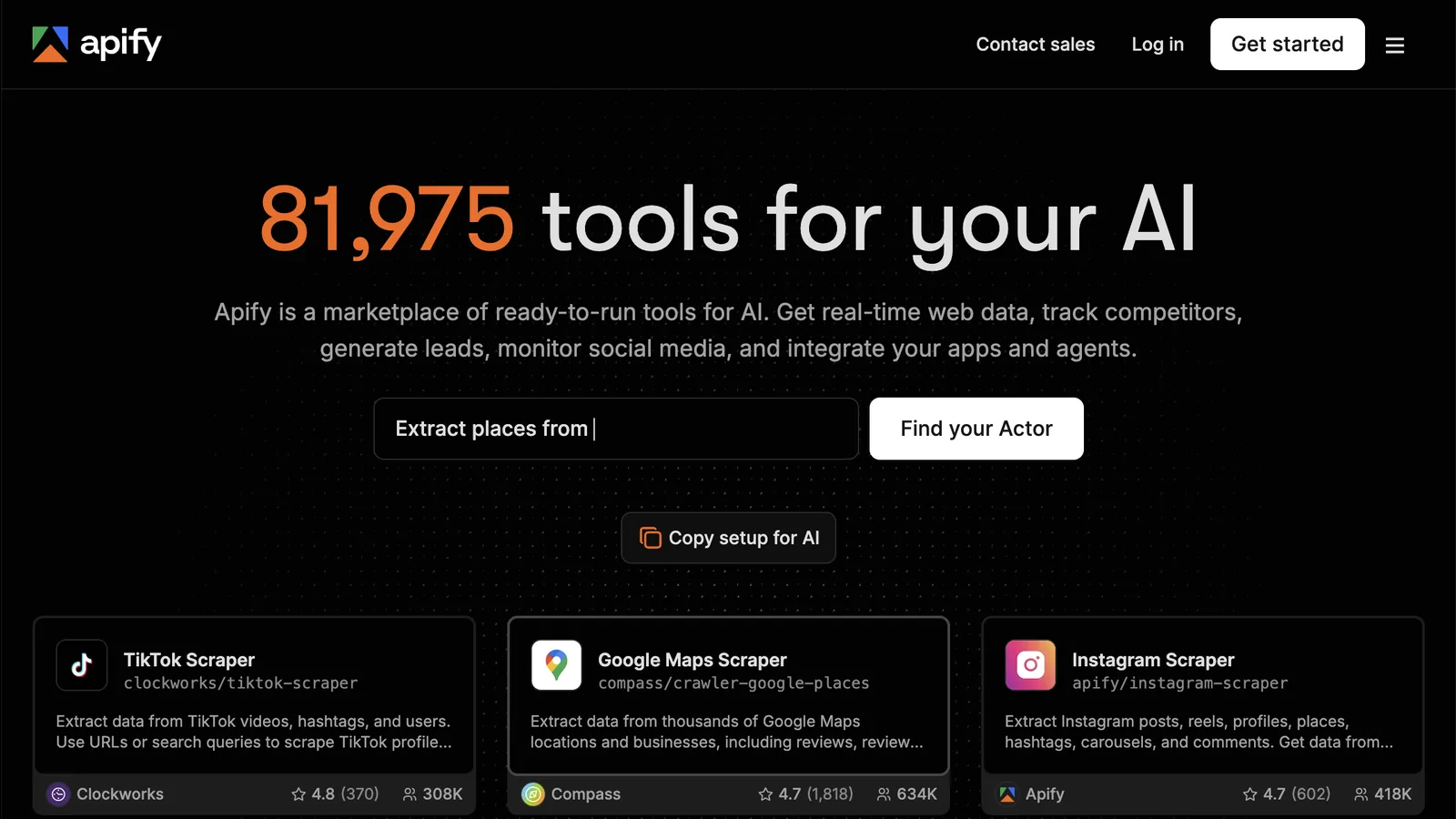 The Apify homepage as it looked in October 2026