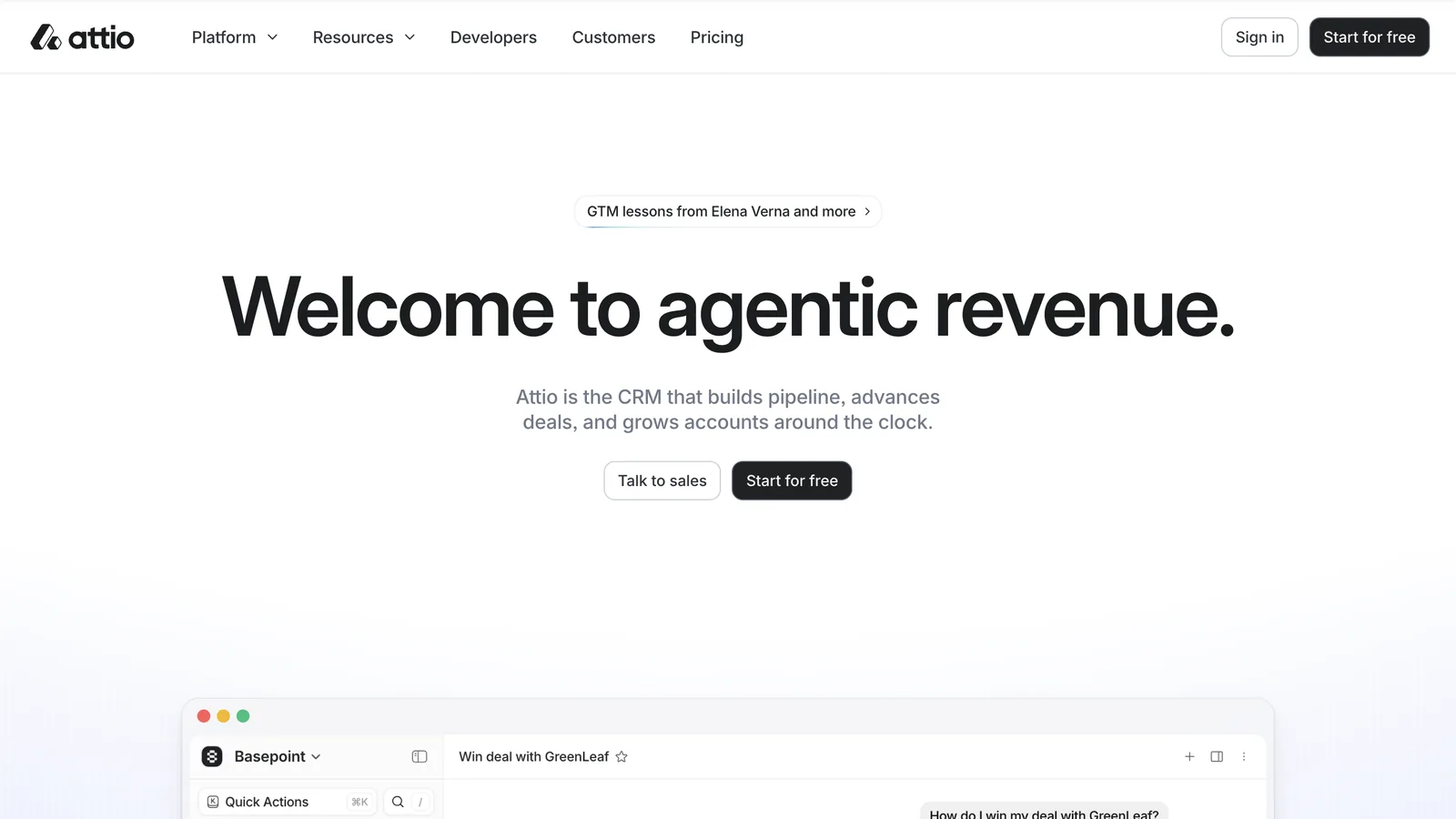 The Attio homepage as it looked in October 2026