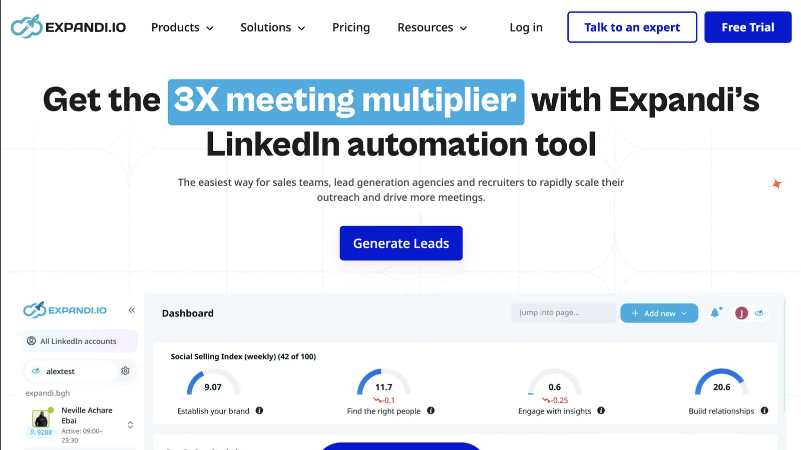 The Expandi homepage as it looked in October 2026